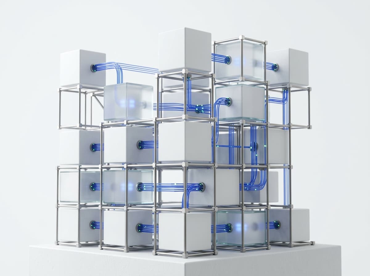 3D sculpture of bespoke systems architecture engineered with AI