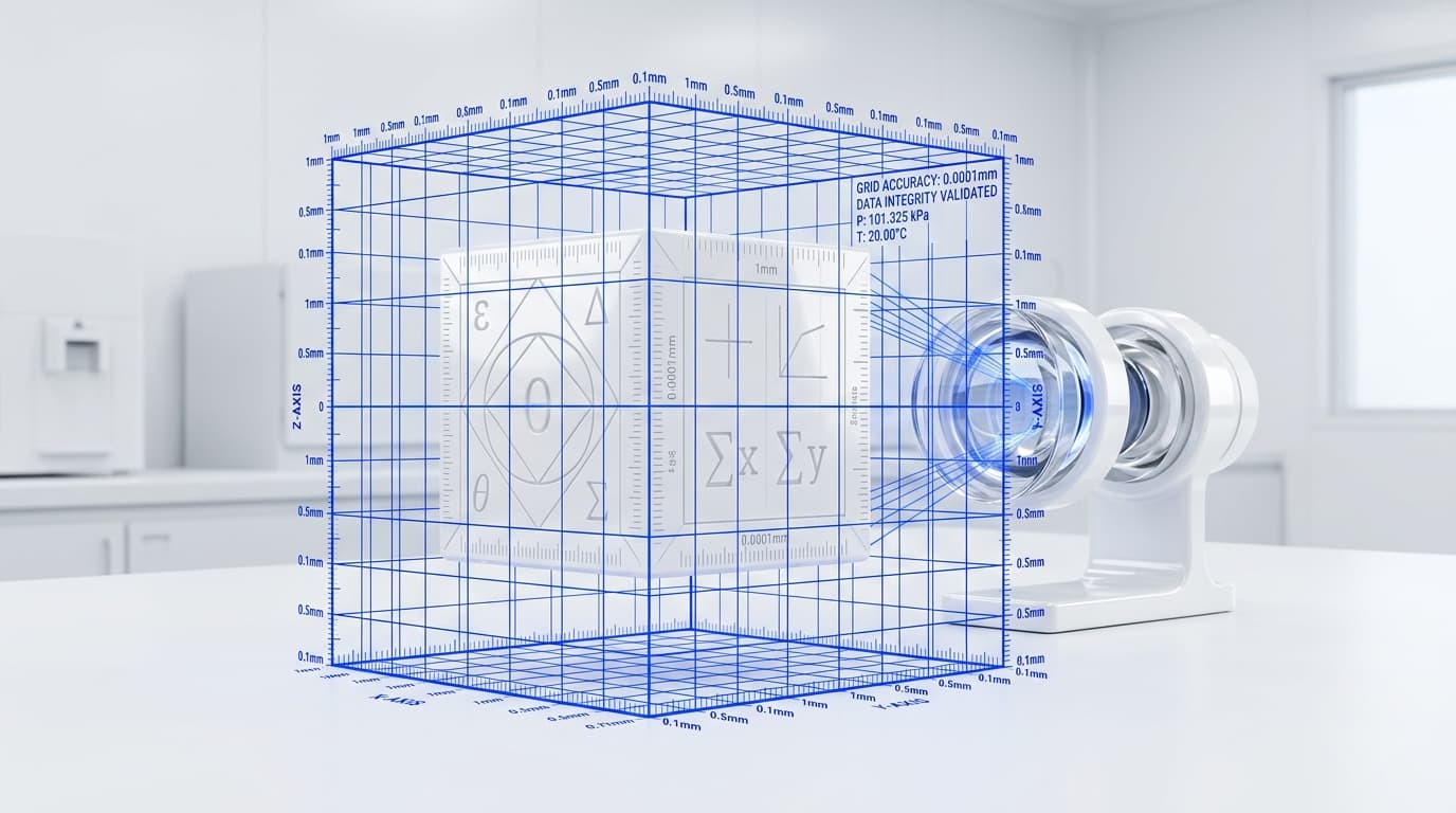 Cubo óptico de precisão 3D e calibração centesimal de 99.4%
